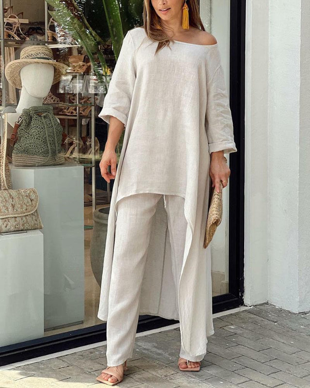Damen Freizeitset mit Luftigem Top und High-Waist-Hose – Atmungsaktiv und Bequem für den Sommer 0