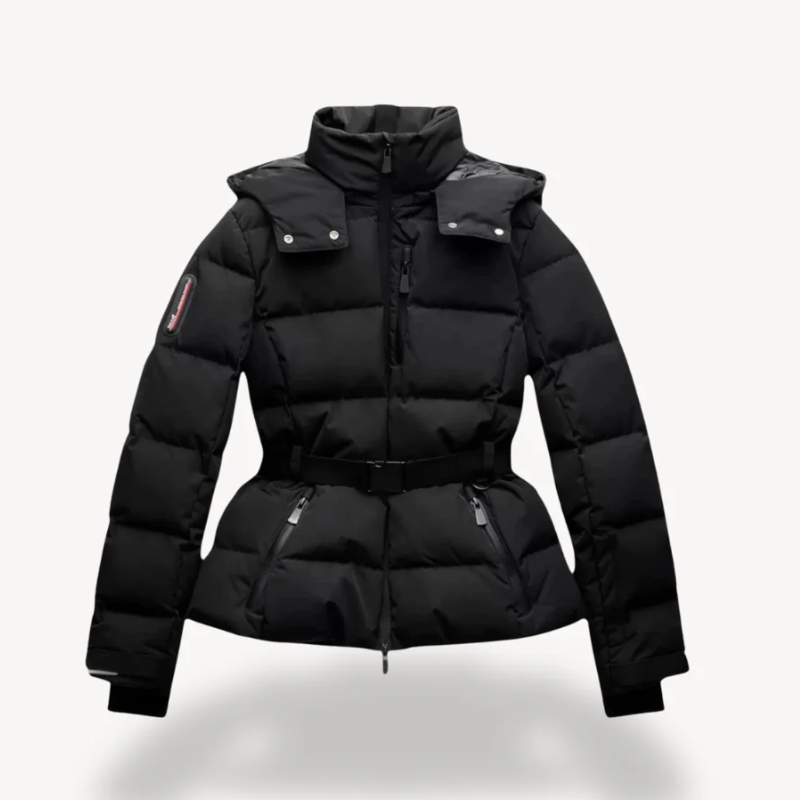 Damen Pufferjacke mit Gürtel – Wasserabweisender Wintermantel mit hohem Kragen und verstellbaren Manschetten 0