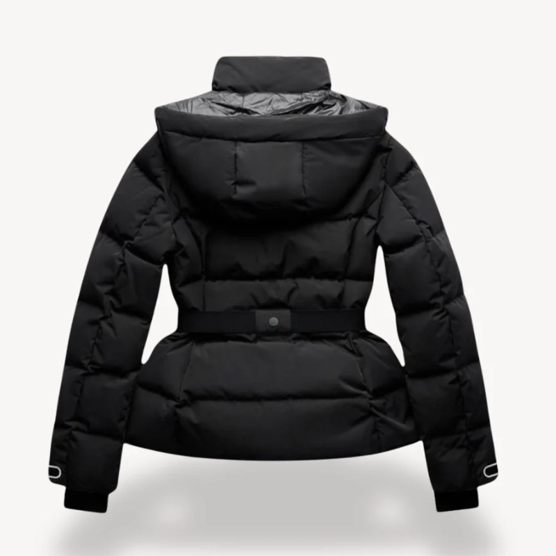 Damen Pufferjacke mit Gürtel – Wasserabweisender Wintermantel mit hohem Kragen und verstellbaren Manschetten 1