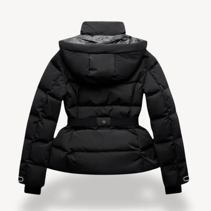 Damen Pufferjacke mit Gürtel – Wasserabweisender Wintermantel mit hohem Kragen und verstellbaren Manschetten 1