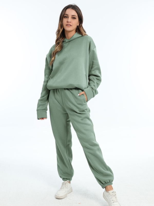Damen Sportbekleidung Set - Kapuzen-Sweatshirt und Sporthosen für Freizeit und Fitness 0