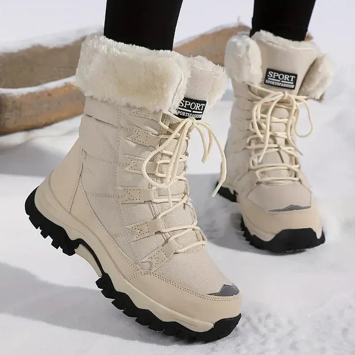 Damen Winter-Schnürstiefel mit Fellkragen und Anti-Rutsch-Sohle 0