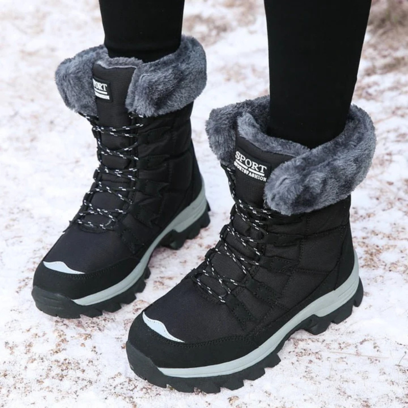 Damen Winter-Schnürstiefel mit Fellkragen und Anti-Rutsch-Sohle 1