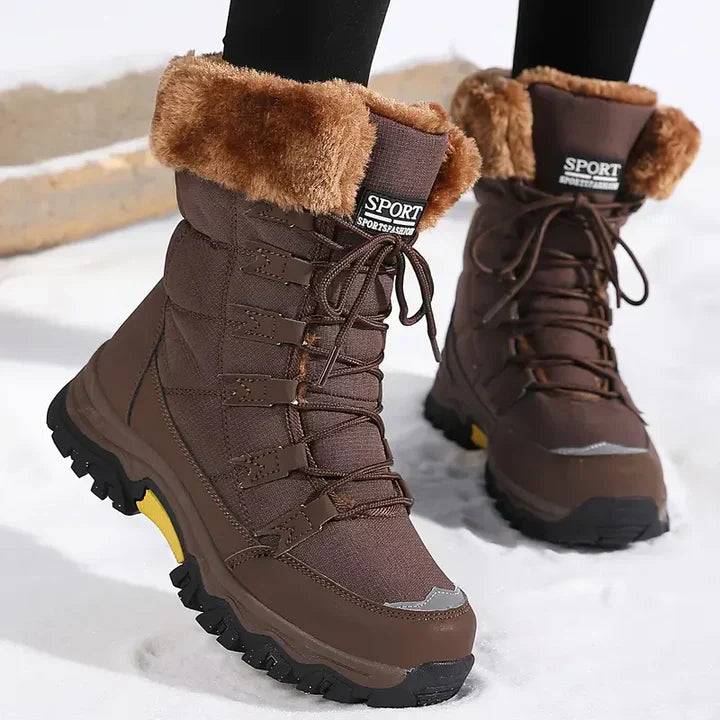 Damen Winter-Schnürstiefel mit Fellkragen und Anti-Rutsch-Sohle 2