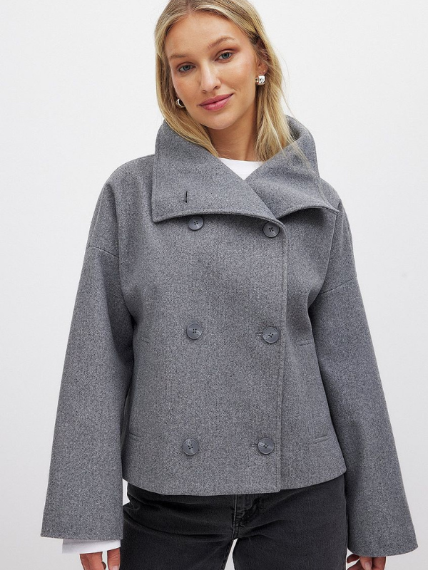 Damenjacke mit Doppelverschluss und Schalkragen für Herbst und Winter 1
