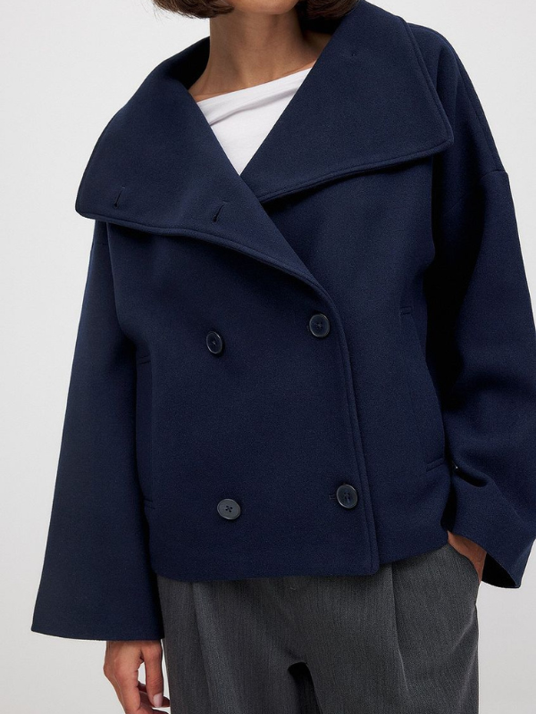 Damenjacke mit Doppelverschluss und Schalkragen für Herbst und Winter 2