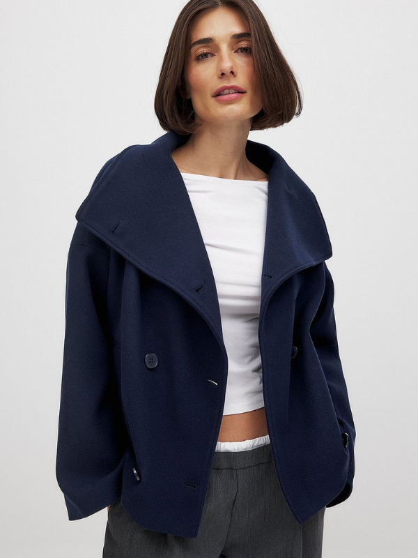 Damenjacke mit Doppelverschluss und Schalkragen für Herbst und Winter 4
