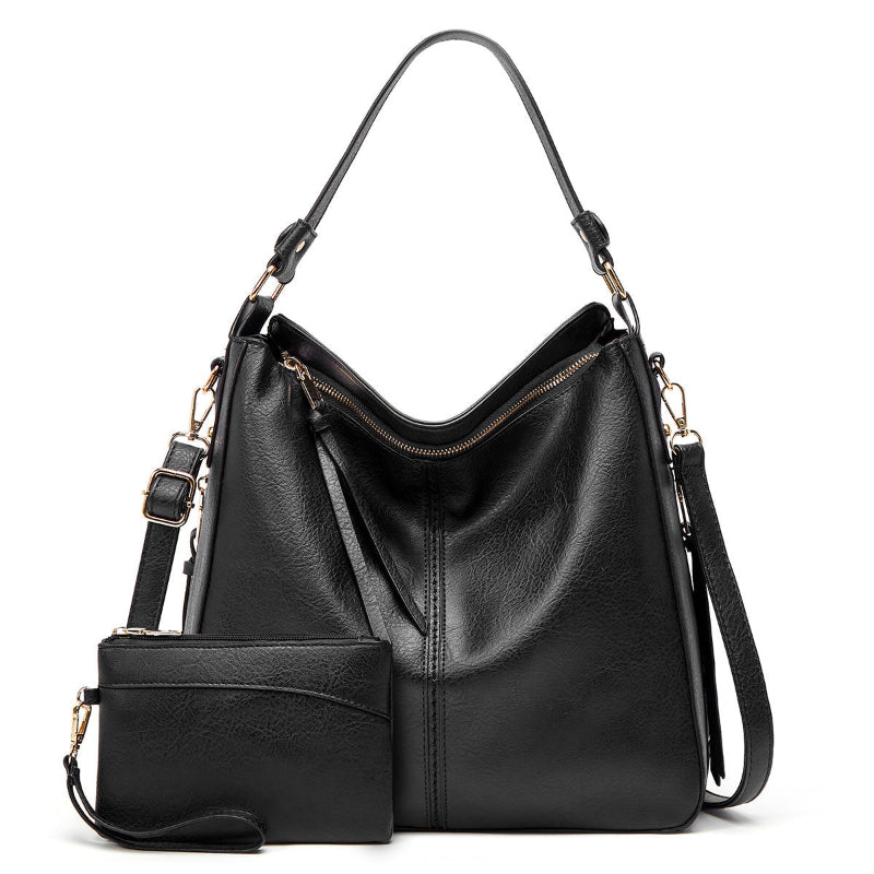 Elegante Schwarze Ledertasche Damen – Klassische Lederhandtasche mit Abnehmbarem Schulterriemen und Optimaler Größe 11