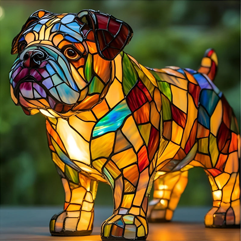 Farbenfrohe Hundelampe aus Glas – Kompakte Tischlampe für stilvolle Beleuchtung, 17 x 17 cm, Innenbereich, beruhigendes Licht 0