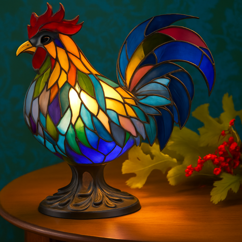 Farbenfrohe Tischlampe aus Glas – Kompakte Nachttischlampe für stilvolle Innenbeleuchtung, 17 x 17 cm 0