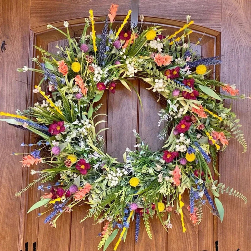 Handcrafted Living Door Wreath with Vibrant Floral Display for Home Decor 2