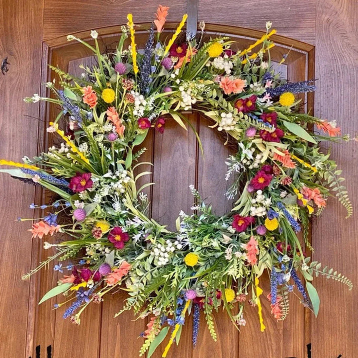 Handcrafted Living Door Wreath with Vibrant Floral Display for Home Decor 2