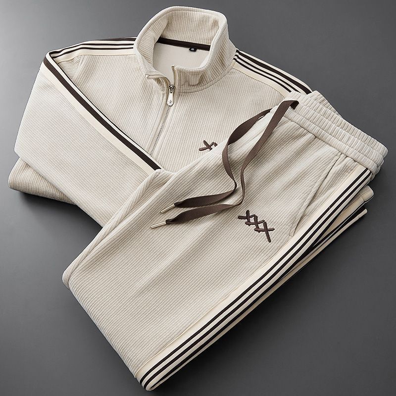 Herren-Trainingsanzug aus Cord mit Reißverschlussjacke und Hose mit Seitenstreifen 2