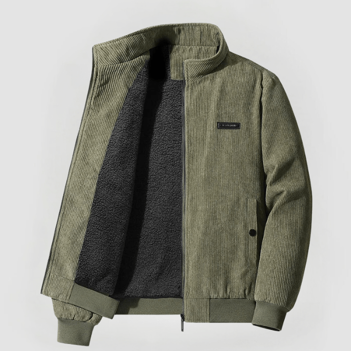 Herren Cordjacke mit Durchgehendem Reißverschluss und Geripptem Saum 0