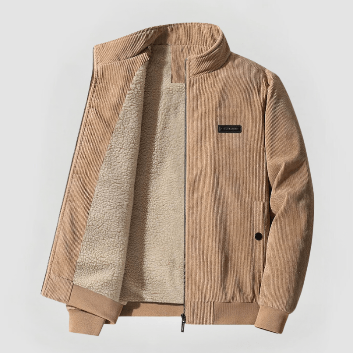 Herren Cordjacke mit Durchgehendem Reißverschluss und Geripptem Saum 1