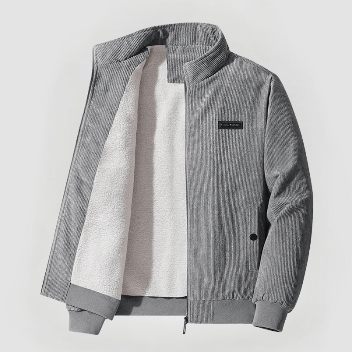 Herren Cordjacke mit Durchgehendem Reißverschluss und Geripptem Saum 3