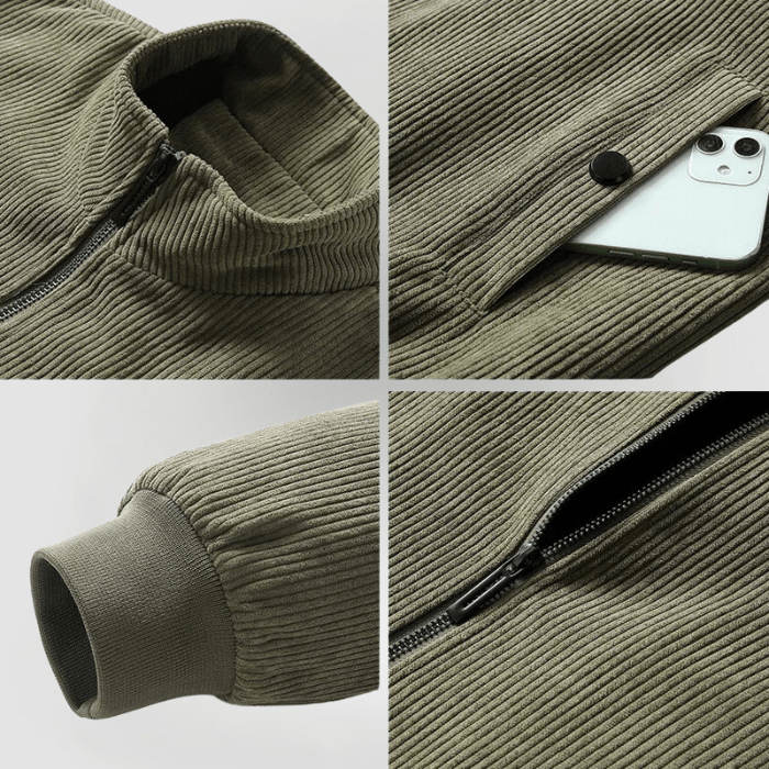 Herren Cordjacke mit Durchgehendem Reißverschluss und Geripptem Saum 4