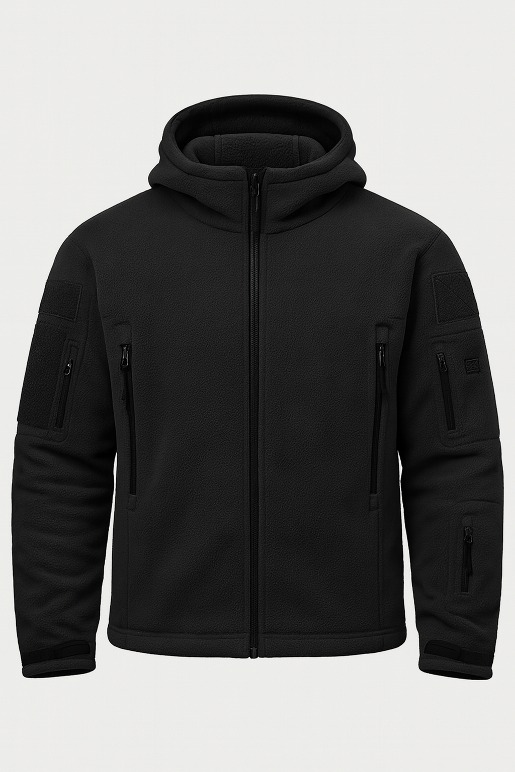 Herren Fleecejacke mit Kapuze, Mehreren Reißverschlusstaschen und Durchgehendem Frontverschluss 0