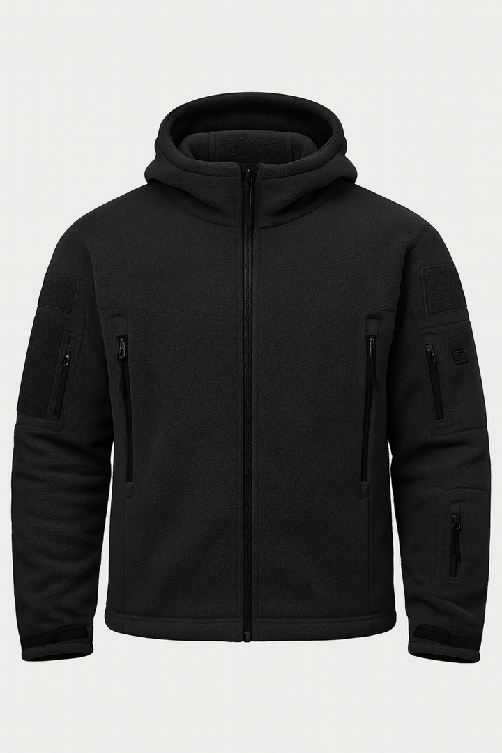 Herren Fleecejacke mit Kapuze, Mehreren Reißverschlusstaschen und Durchgehendem Frontverschluss 0