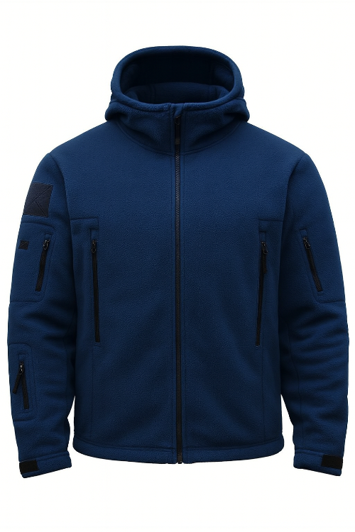 Herren Fleecejacke mit Kapuze, Mehreren Reißverschlusstaschen und Durchgehendem Frontverschluss 1