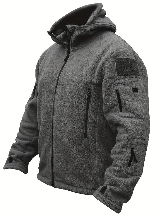 Herren Fleecejacke mit Kapuze, Mehreren Reißverschlusstaschen und Durchgehendem Frontverschluss 2