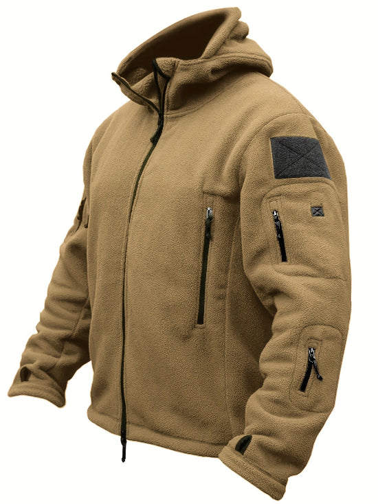 Herren Fleecejacke mit Kapuze, Mehreren Reißverschlusstaschen und Durchgehendem Frontverschluss 3
