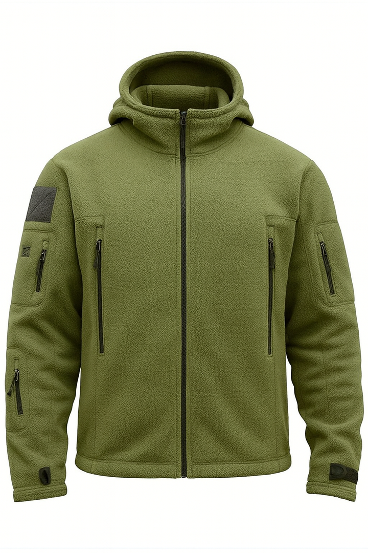 Herren Fleecejacke mit Kapuze, Mehreren Reißverschlusstaschen und Durchgehendem Frontverschluss 4