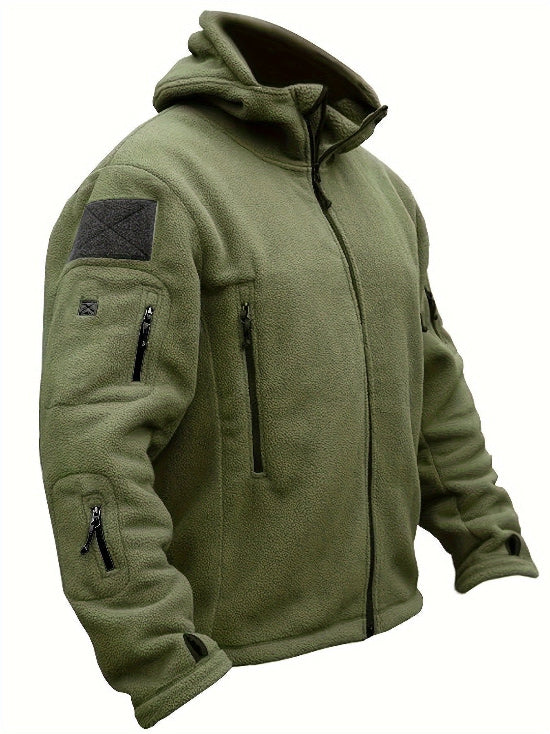 Herren Fleecejacke mit Kapuze, Mehreren Reißverschlusstaschen und Durchgehendem Frontverschluss 5