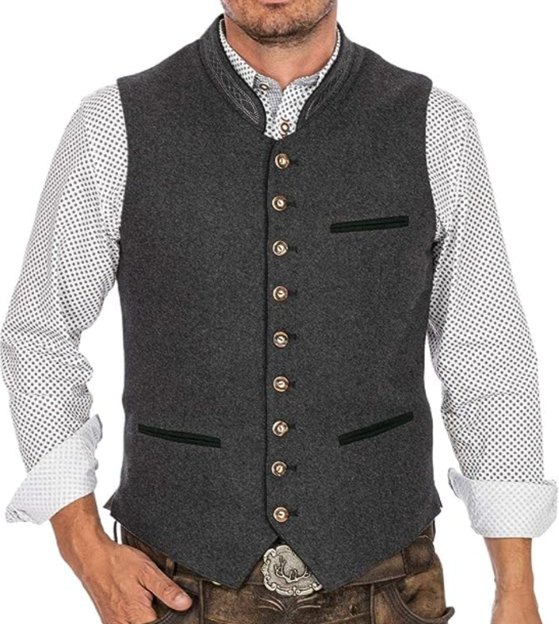 Herren Weste im Traditionellen Stil für Formelle und Informelle Anlässe mit Koreanischem Kragen und Praktischen Taschen 0