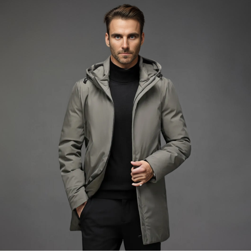 Herren Winterparka mit Kapuze, Gestepptem Futter und Frontreißverschluss 0