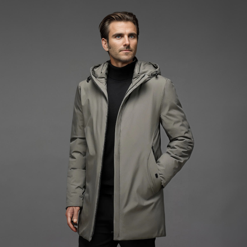 Herren Winterparka mit Kapuze, Gestepptem Futter und Frontreißverschluss 1