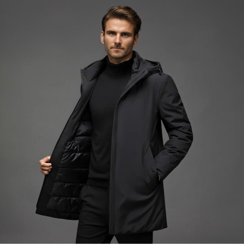 Herren Winterparka mit Kapuze, Gestepptem Futter und Frontreißverschluss 2