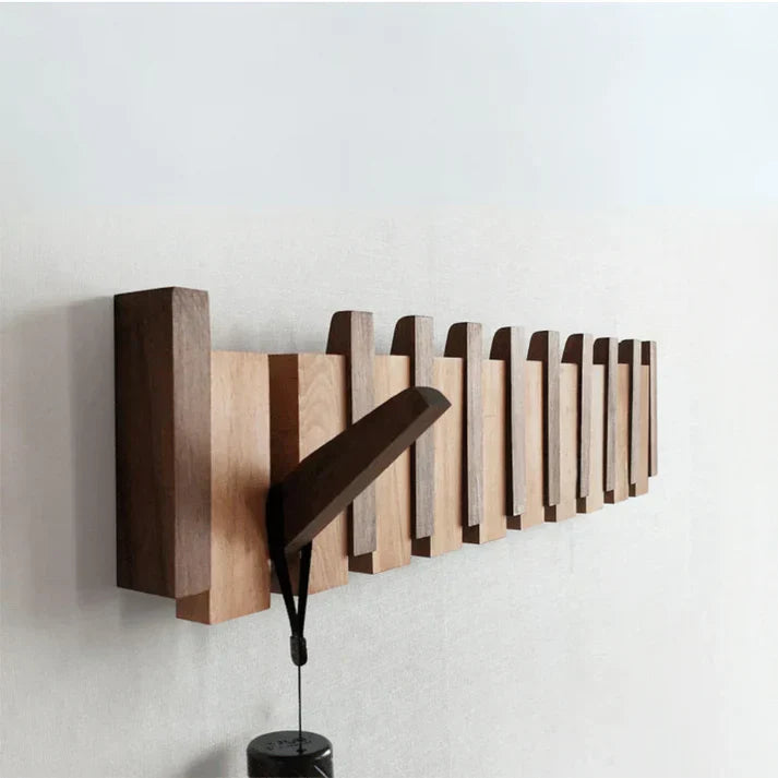 Hölzernes Klavierzugregal mit Mehreren Haken – Stilvolle Garderobe für Mäntel und Hüte, Platzsparendes Design aus Holz 0