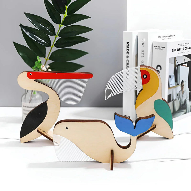 Holztischlampe mit Tiermotiven – USB-LED Nachttischlampe für Kinderzimmer, Sanftes Licht, Acryl und Holz, Touch-Schalter 1