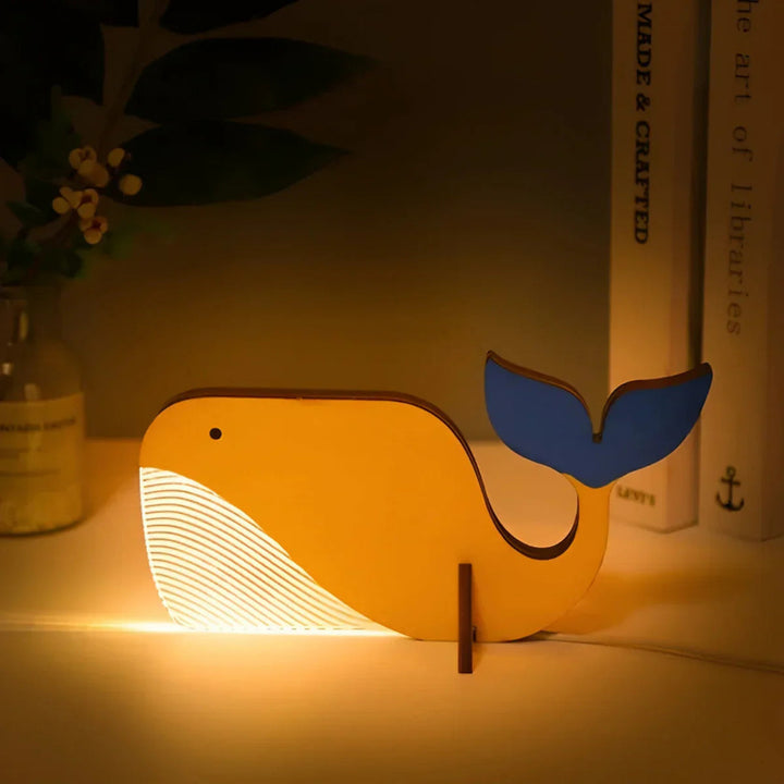 Holztischlampe mit Tiermotiven – USB-LED Nachttischlampe für Kinderzimmer, Sanftes Licht, Acryl und Holz, Touch-Schalter 3