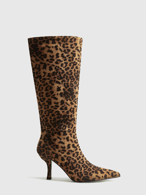 Kniehohe Damenstiefel mit Leopardenmuster und Spitz Zulauf – Bequem und Elegant für Modebewusste Frauen 4