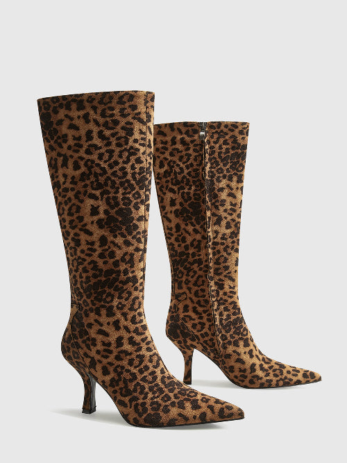 Kniehohe Damenstiefel mit Leopardenmuster und Spitz Zulauf – Bequem und Elegant für Modebewusste Frauen 5