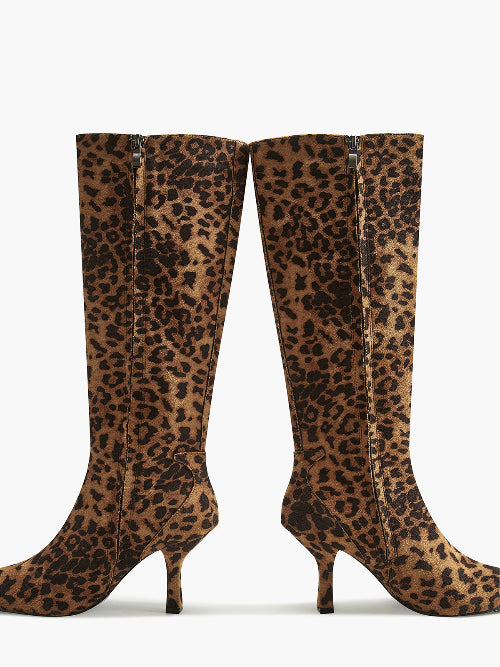 Kniehohe Damenstiefel mit Leopardenmuster und Spitz Zulauf – Bequem und Elegant für Modebewusste Frauen 6