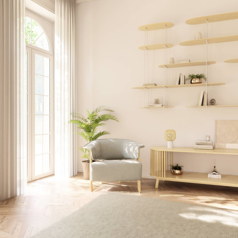 Compacte tafellamp van hout met cilindervormige voet