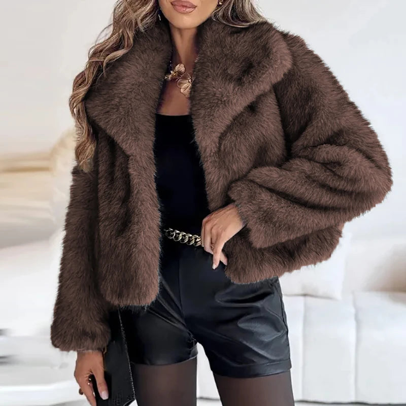 Kurze Damenjacke aus Kunstpelz für Herbst und Winter – Elegante Jacke für kühle Tage, Maschinenwaschbar, Bequeme Passform 2