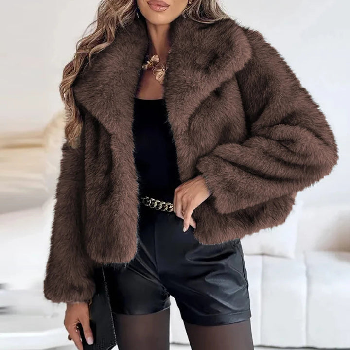 Kurze Damenjacke aus Kunstpelz für Herbst und Winter – Elegante Jacke für kühle Tage, Maschinenwaschbar, Bequeme Passform 2