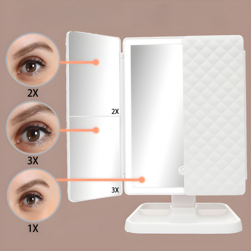 LED cosmeticaspiegel met 3 verlichtingsmodi en vergroting – opvouwbaar en USB-C oplaadbaar, spiegel om te schminken