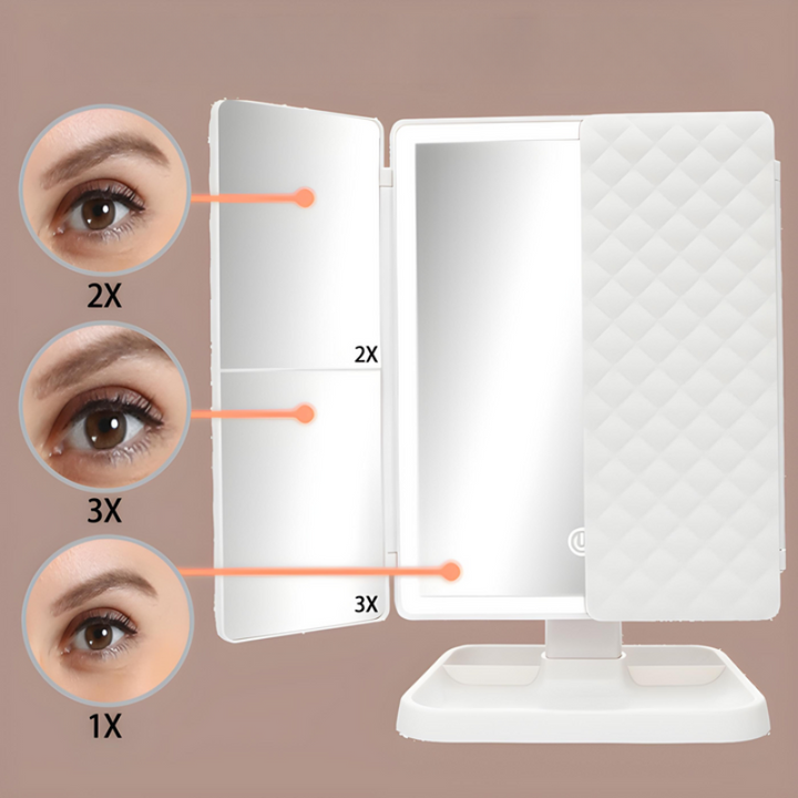 LED cosmeticaspiegel met 3 verlichtingsmodi en vergroting – opvouwbaar en USB-C oplaadbaar, spiegel om te schminken