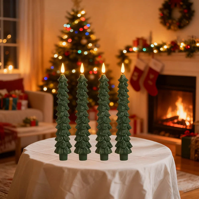 LED Flameless Taper Candles for Home Decor - Green 24cm Warm White Light - Perfect for Christmas and Festive Events 0