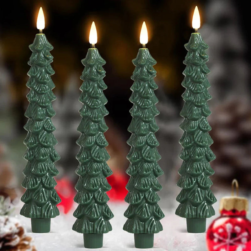 LED Flameless Taper Candles for Home Decor - Green 24cm Warm White Light - Perfect for Christmas and Festive Events 2