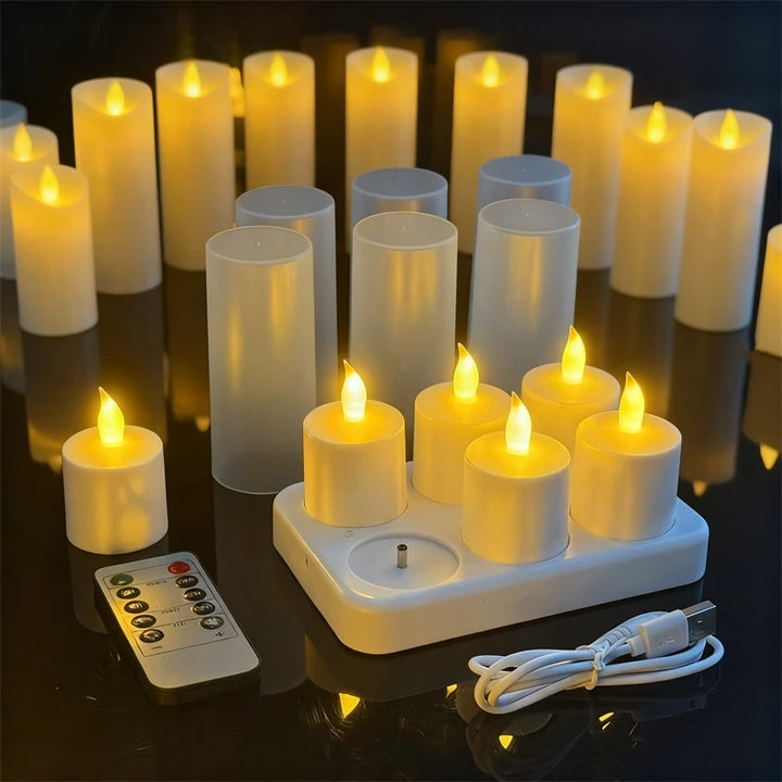 LED Flameless Tea Light Candles Set for Home Decor - Rechargeable, Safe Ambiance, Perfect for Weddings and Parties 1