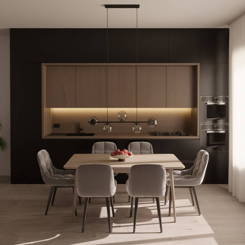 Modern Pendant Lamp for Dining Area - Elegant 100 cm Lighting Fixture with Five Opal Glass Spheres 9