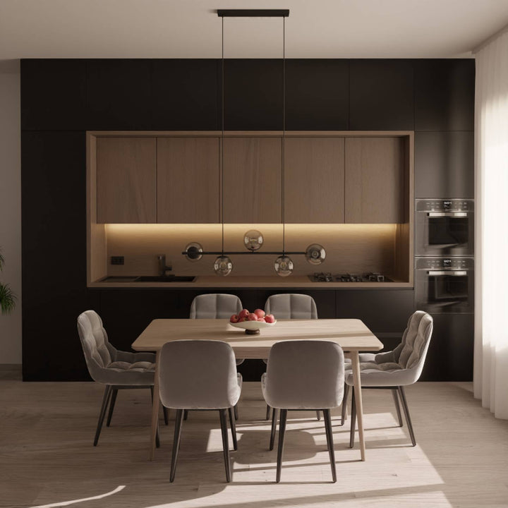 Modern Pendant Lamp for Dining Area - Elegant 100 cm Lighting Fixture with Five Opal Glass Spheres 9