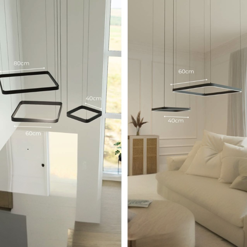 Moderne Geometrische LED-Pendelleuchte mit Dreifachem Quadratrahmen