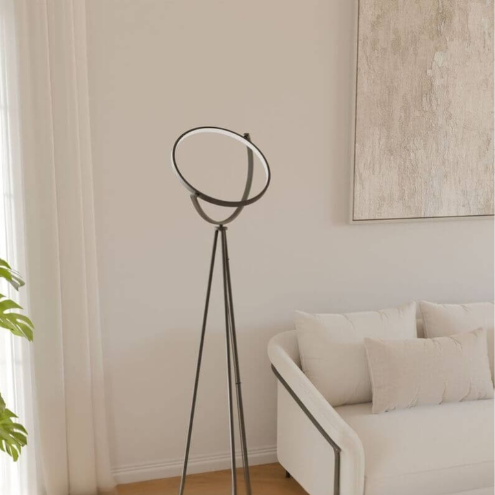 Moderne Stativ-Stehleuchte mit Rundem LED-Rahmen